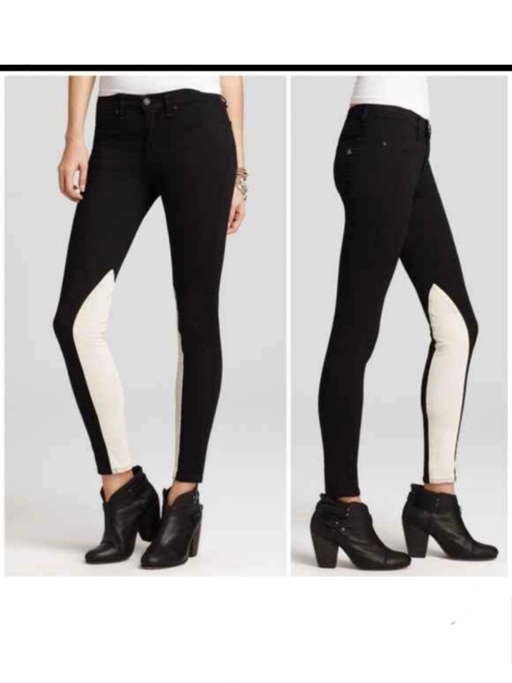 Rag & Bone Jodhpur Pants Black White 31 Leather Equestrian Moto Skinny Casual